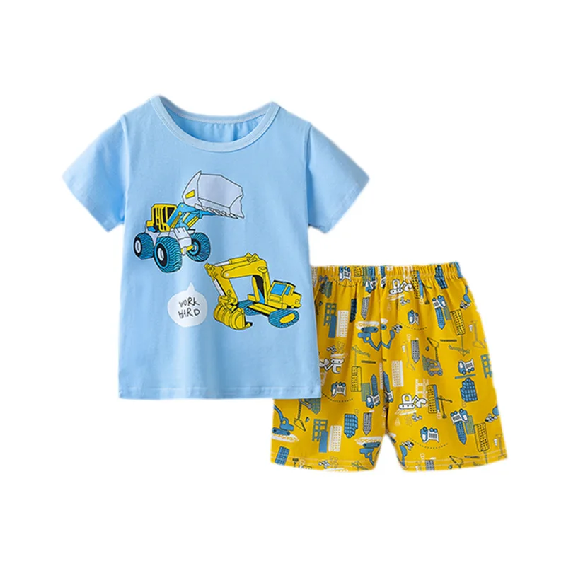 Little maven Baby Boys Children\'s Clothing 2024 New Summer Kids Clothes Sets Cartoon Excavator Short Sleeves Pajamas Tops+Pants