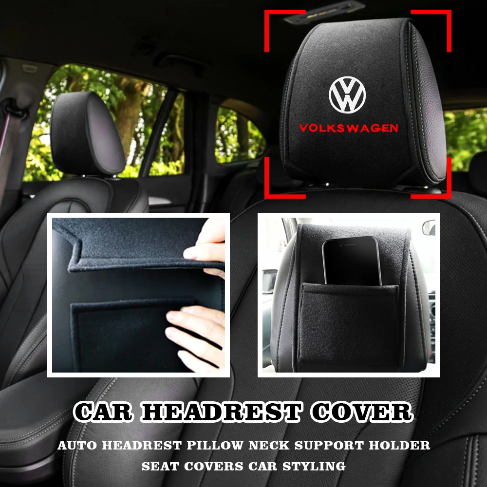 

1/2PCS Car Headrest Cover Seat Styling Accessories For VW Golf Polo Passat Touran Tiguan Beetle Jetta Magotan Universal Soft Top
