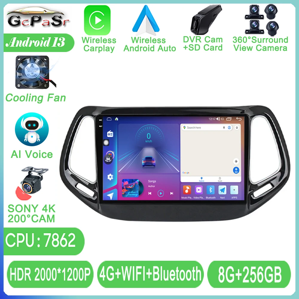 

Android 13 For Jeep Compass 2 MP 2016 2017 2018 2019 Car Radio Multimedia Video Player Navigation GPS HDR QLED 5G WIFI No 2DIN