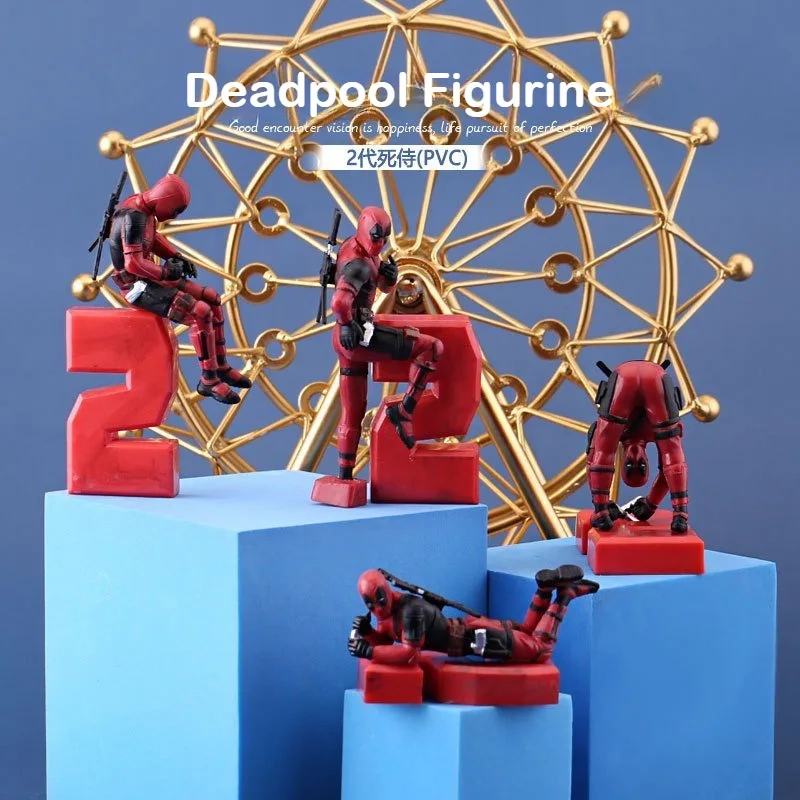 

Marvel Deadpool Figurine 2nd Generation Anime Funny Figure Cake Decoration Collection Desktop Car Ornament Doll Toy Model Gift