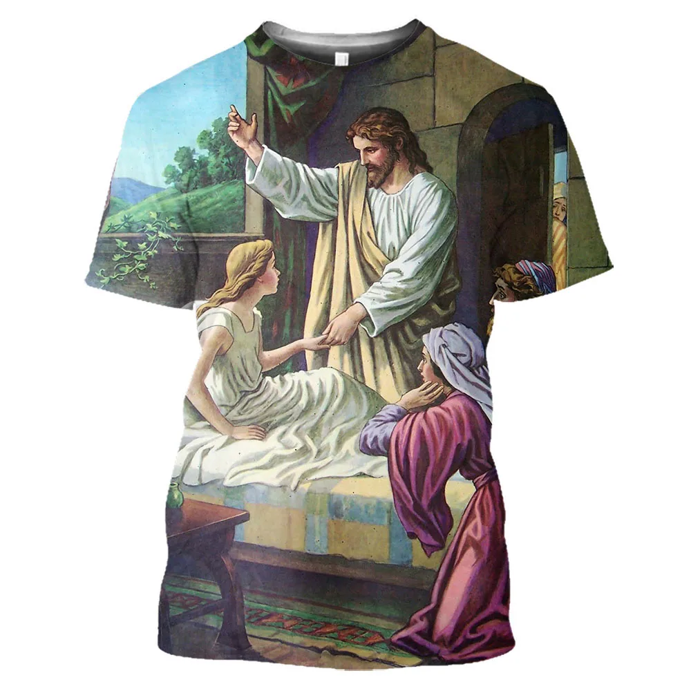 Haut graphique imprimé en 3D pour hommes, Christ Jésus, Dieu religieux, mode décontractée Harajuku, haut vintage At, respirant, grande taille, été