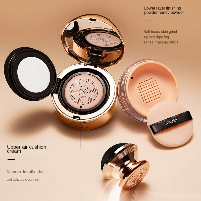 Split Yeast Beauty Cushion Foundation Silky Light Mist Oil Control Finishing Loose Powder Concealer Oil Control Makeup Set