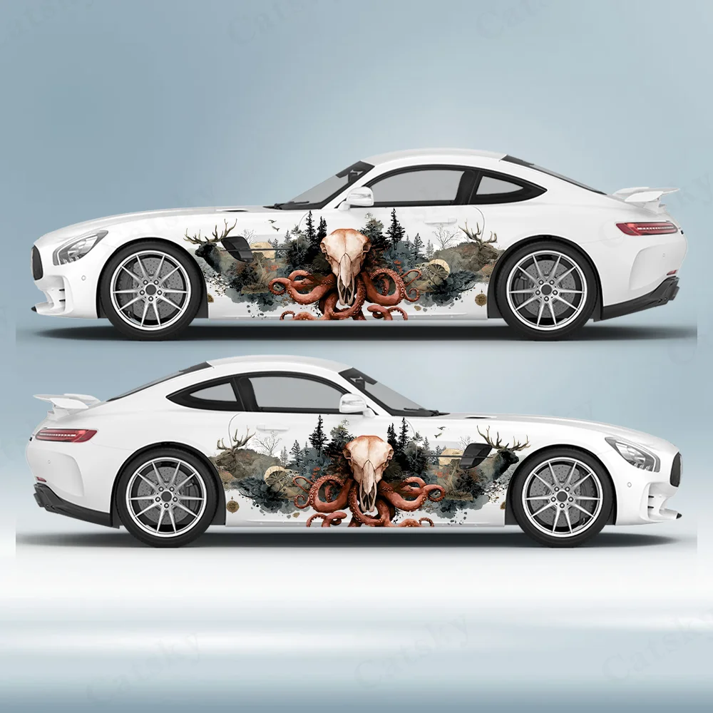 

Grassland Octopus Cow Car Vinyl Wrap Decal Self-adhesive PVC Anti Scratch Sticker Suitable for Trucks SUV Decor Auto Accessories