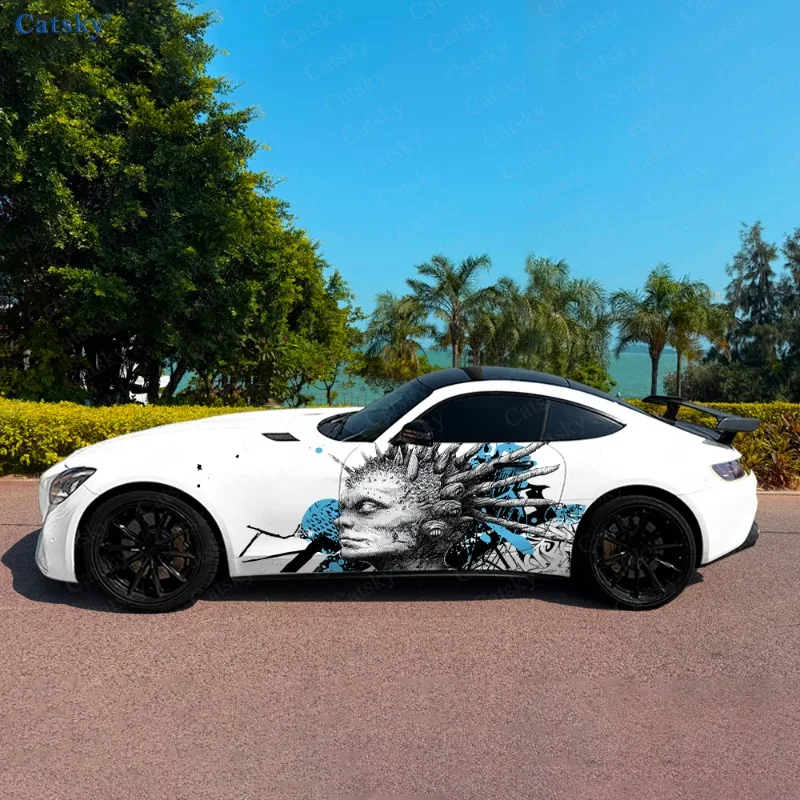 

Spiky-Haired Skull Splash Car Vinyl Wraps Decal Self-adhesive PVC Sticker Suitable for Trucks SUV Decor Auto Accessories Gift