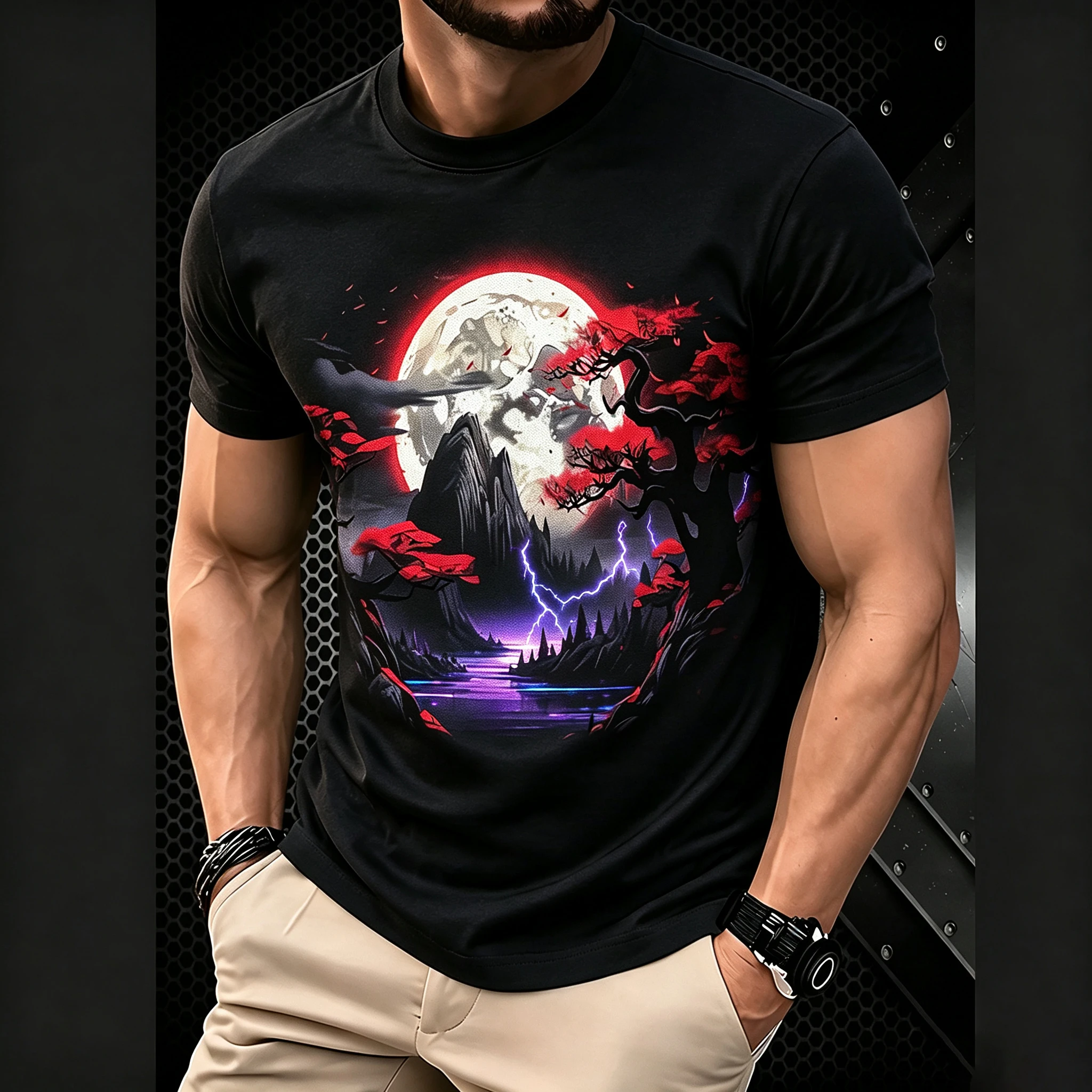 Beautiful Night Moon Men Woman Plain T Shirt Pattern Print Comfortable Soft Breathable Suitable Wear Flattering To The Figure