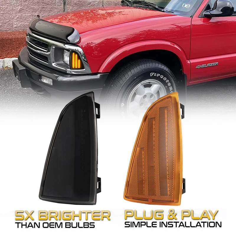 2x For 94-97 Chevrolet S10 Blazer Rh Front Corner Park Signal Side Marker Light Chevy  LED Lamp Smoked & Orange Lens New