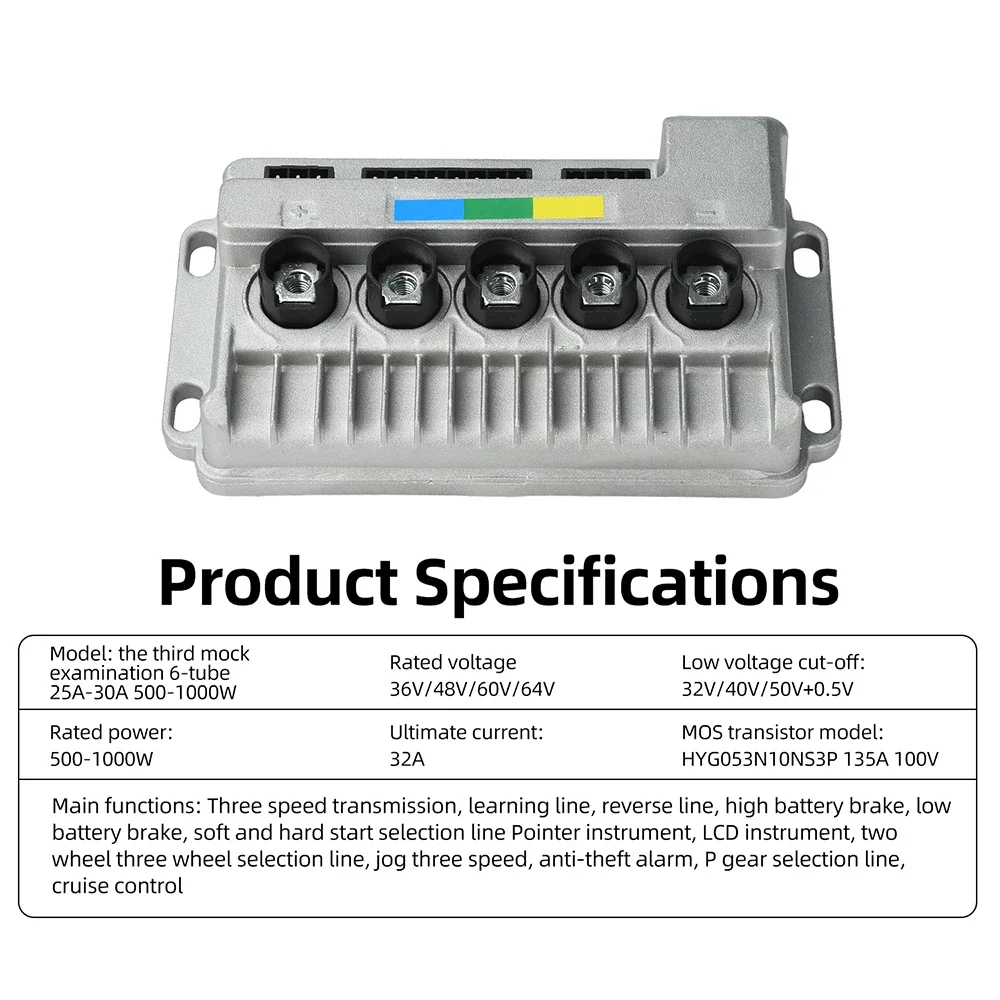 500W-1000W 25A-30A Sine Wave Three-mode Brushless Motor Controller 36V/48V/60V/64V Speed Regulator for Electric Bicycle Scooter