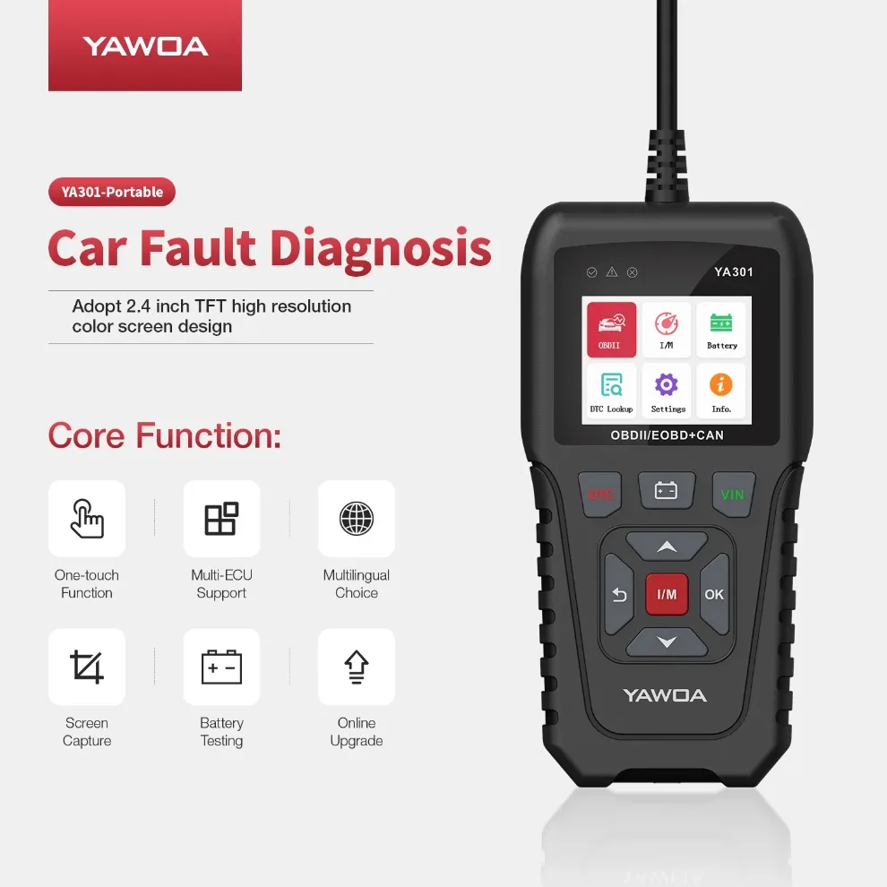 YA301 OBD2 code reader battery tester YA-301 OBDII scanner tool Full  Functions free update PK KW850 CR3001 view 5
