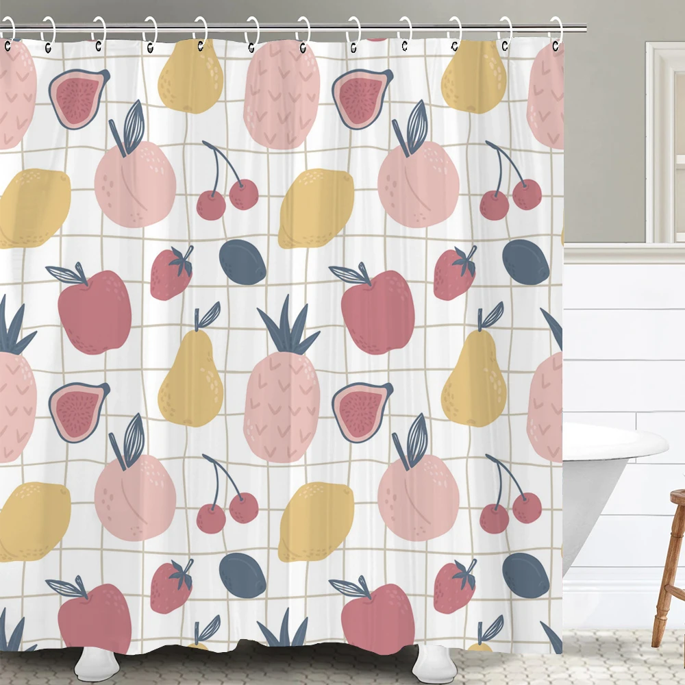 Modern Fresh Fruit lemon Bath Curtain Waterproof Fabric Shower Curtain With 12 Hooks Bathtub Screen for Bathroom Home Decorate