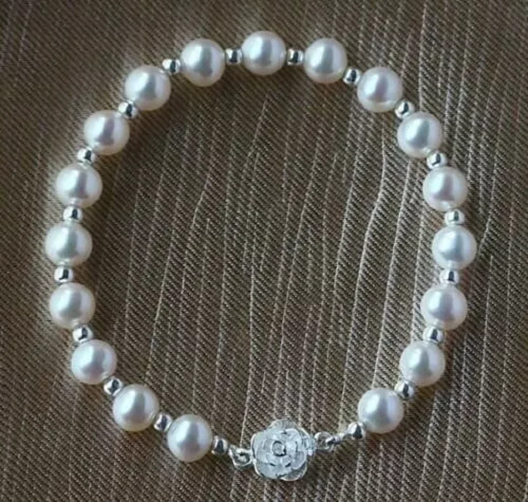 Natural AAA++8-9mm 9-10mm 10-11mm  Round South Sea White Pearl Bracelet 7.5-8 inch Women's 925s