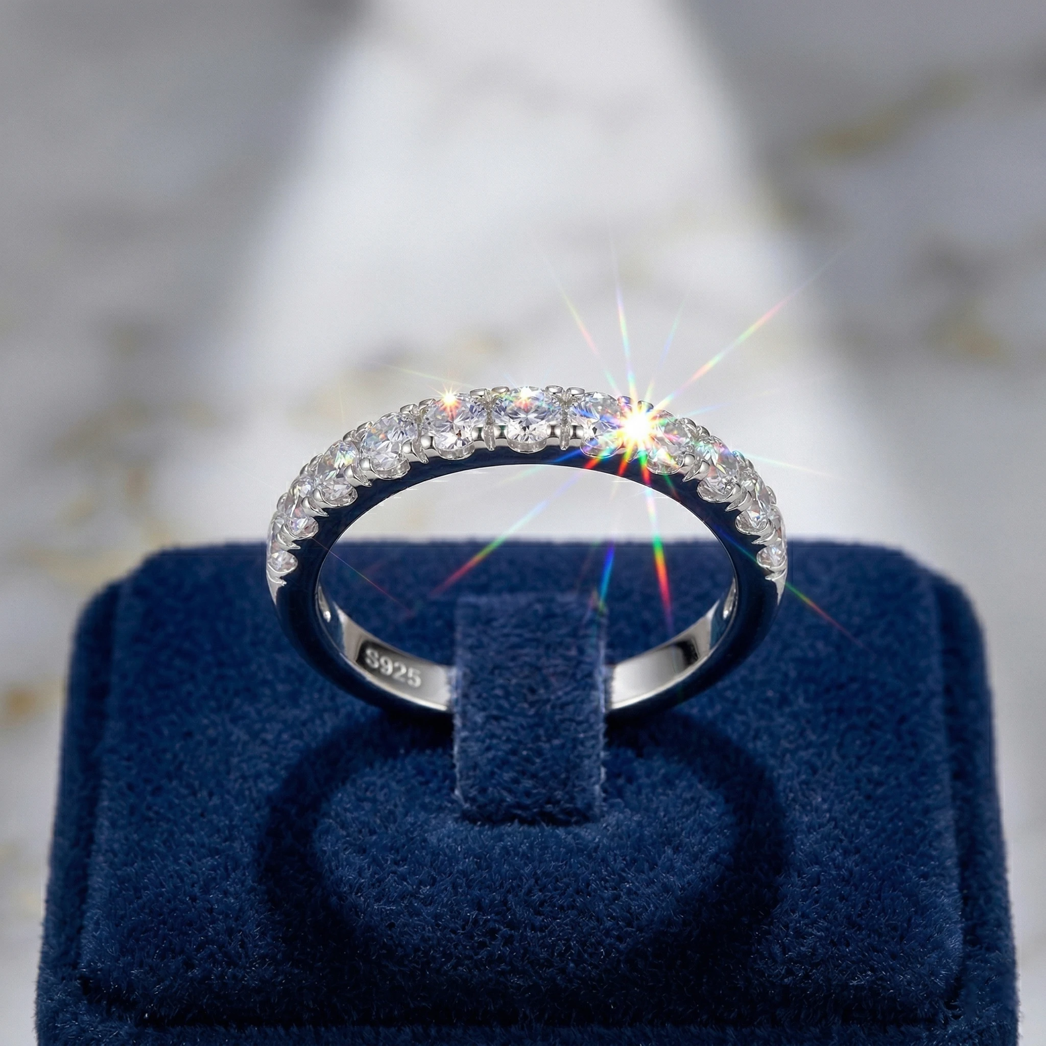 

Moissanite Ring, 925 Sterling Silver, D Color VVS1, Single Row Pave, Unisex Stackable, Couple Ring, Certificate Quality