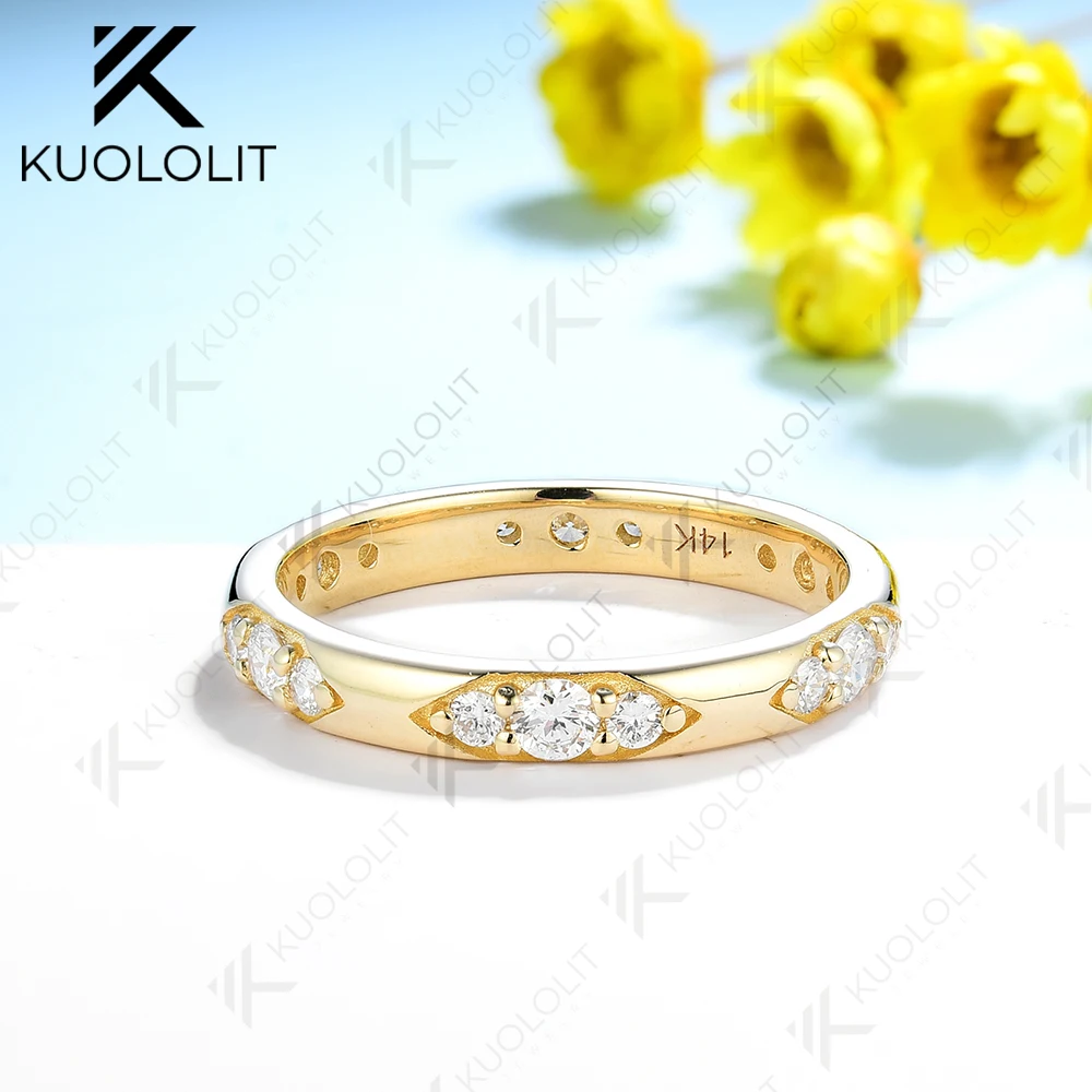 Kuololit 0.6CTW Moissanite Band Rings for Women Men Solid 18K 14K 10K 925 Silver Yellow Gold for Anniversary Engagement Classic