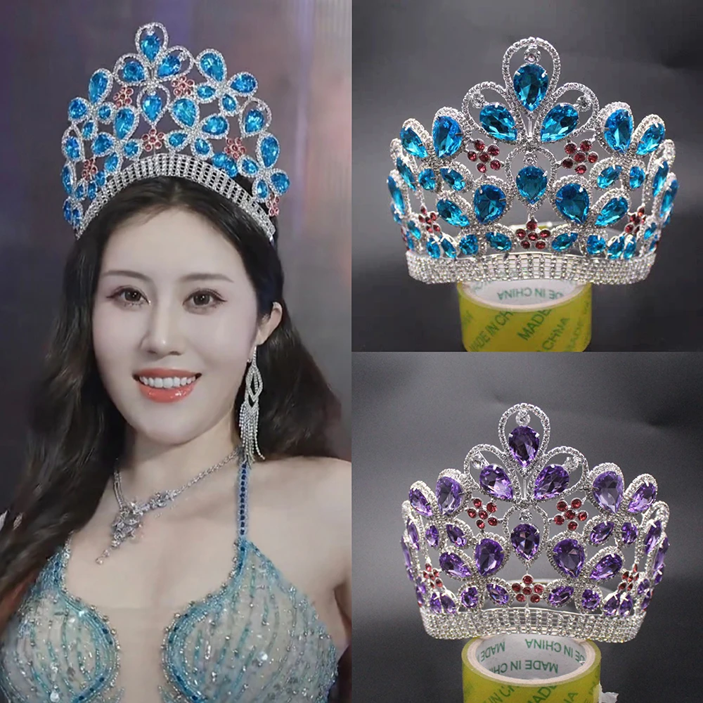 

Large Size European Claw Rhibnestone Chain Crystal Headpiece Butterfly Hair Crown For Birthday Banquet Stage Miss Beauty Pageant