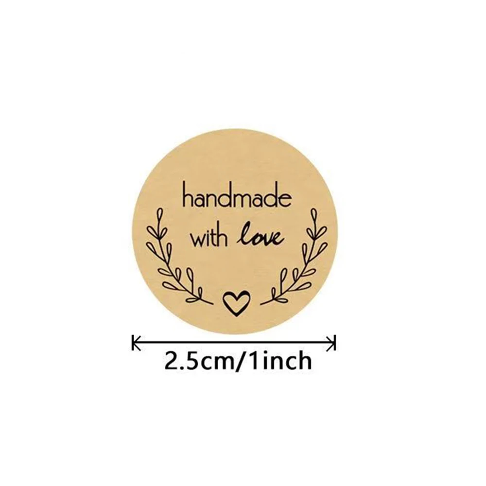 500pcs/roll 1inch Vintage Kraft Paper Handmade With Love Stickers for Package Thank You Stationery Adhesive Labels Baking Seals