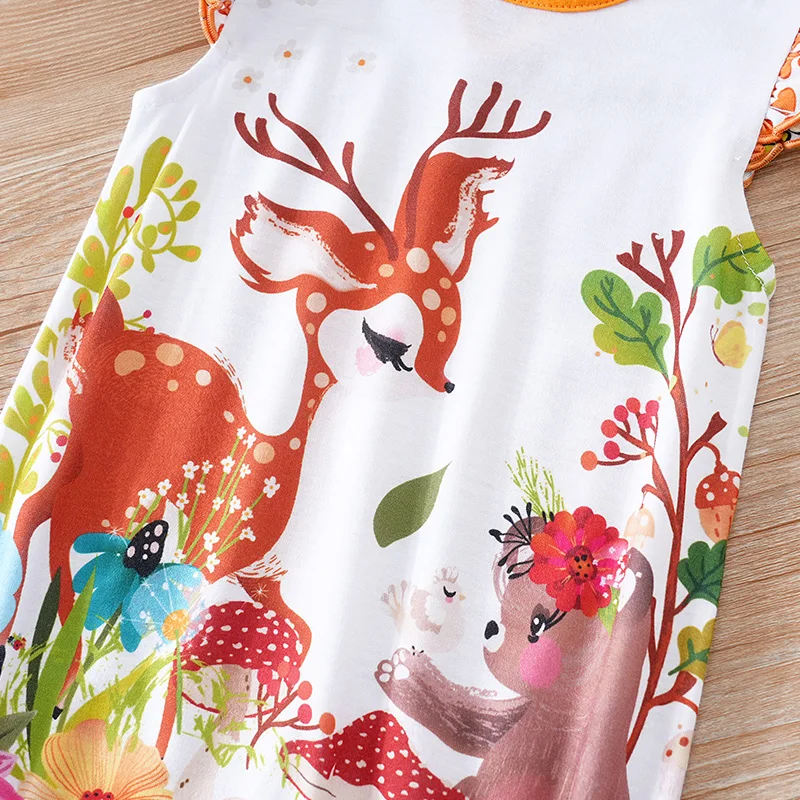 Newborn Clothing Cute Cartoon Elf Deer Print Comfortable And Soft Summer Boys And Girls 0-18 Flying Sleeve Baby Jumpsuit