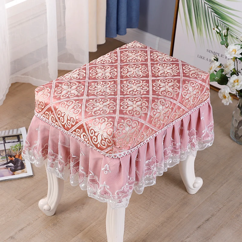 European Style Piano Stool Cover Lace Embroidery Pastoral Flora Printed Chair Seat Pad Slipcover Cosmetic Stool Cover