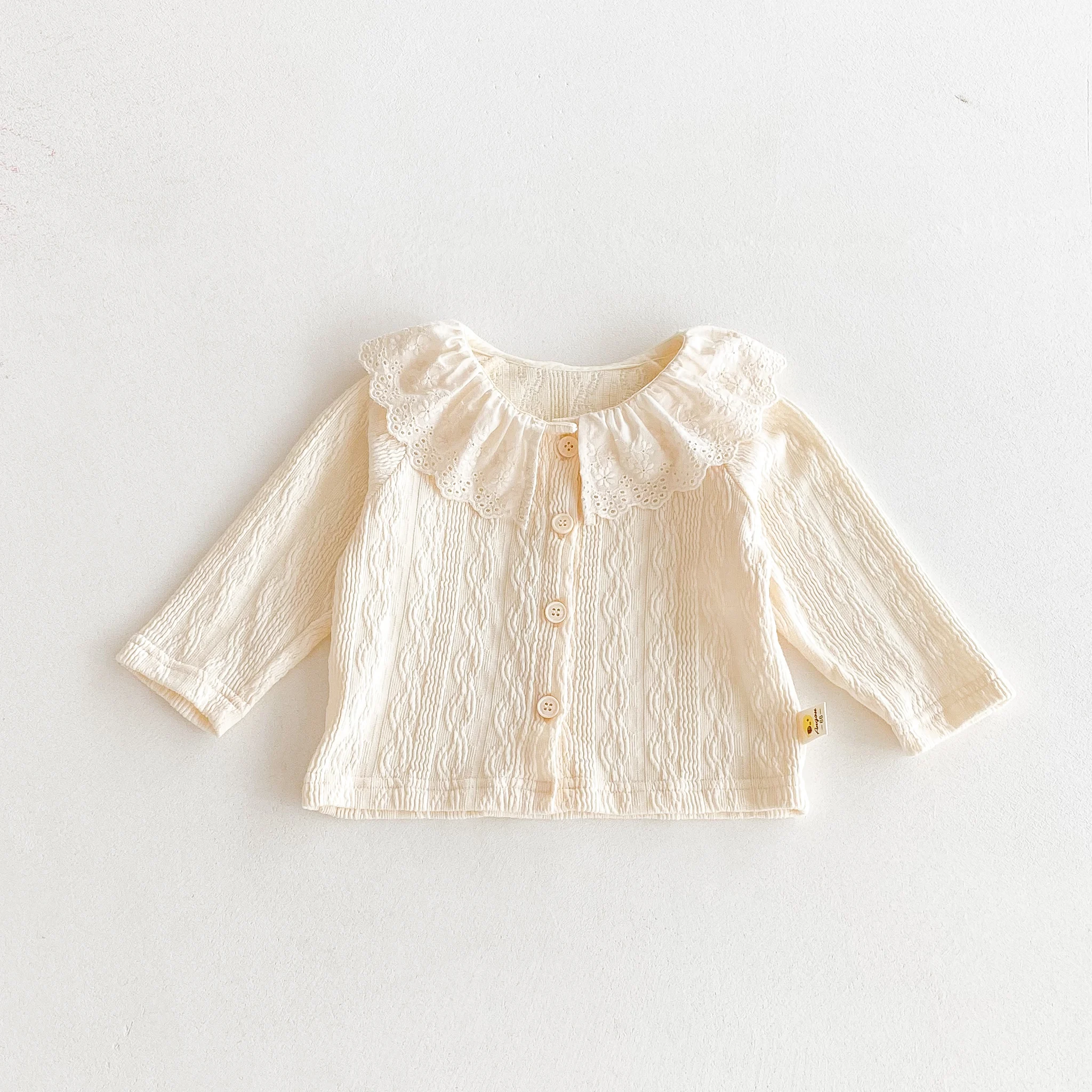 Autumn Baby Girl Lace Lapel Long-Sleeved Shirt, Sweet and Casual, Striped Top Base Layer