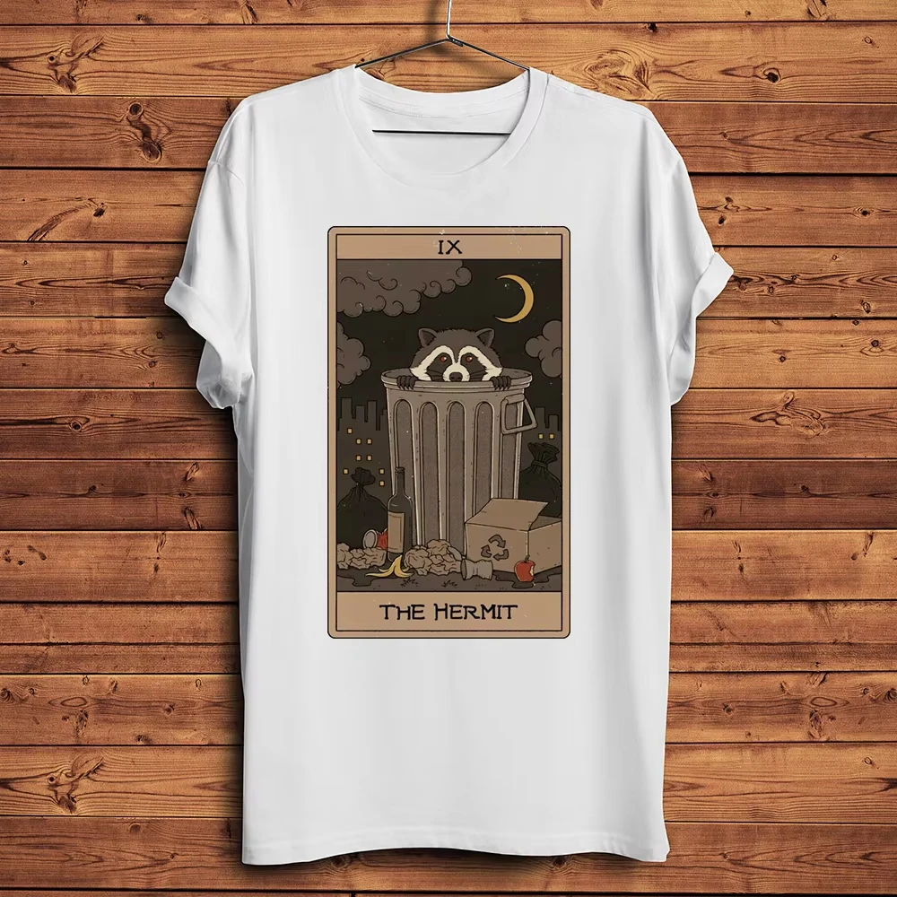 Sun Moon Devil Raccoon Tarot Graphic T‑shirt Unisex Vintage Washed Cotton Short Sleeve Harajuku Streetwear Casual Tops