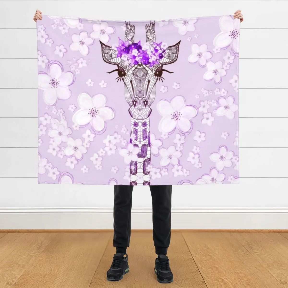 

PURPLE FLOWER GIRAFFE GIRL Throw Blanket Weighted Cute Plaid Hairys Blankets