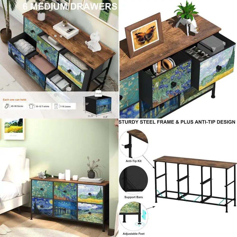 

Комод для спальни с 6 ящиками, широкой подставкой для телевизора и тканевым ящиком для гостиных