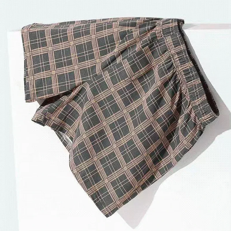 4-Piece Checkered Printed Men's Loose Aro Pants, Casual, Breathable, Comfortable, Flat Corner Pants, Men's Casual Underwear