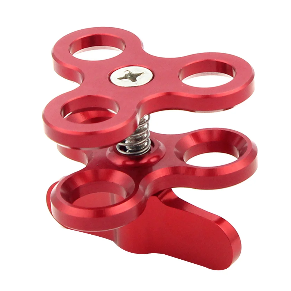 Ball Clamp 3 Holes Diving Lights Arm Ball Butterfly Clip Mount Bracket for Action Camera Flashlight Tripod,Red