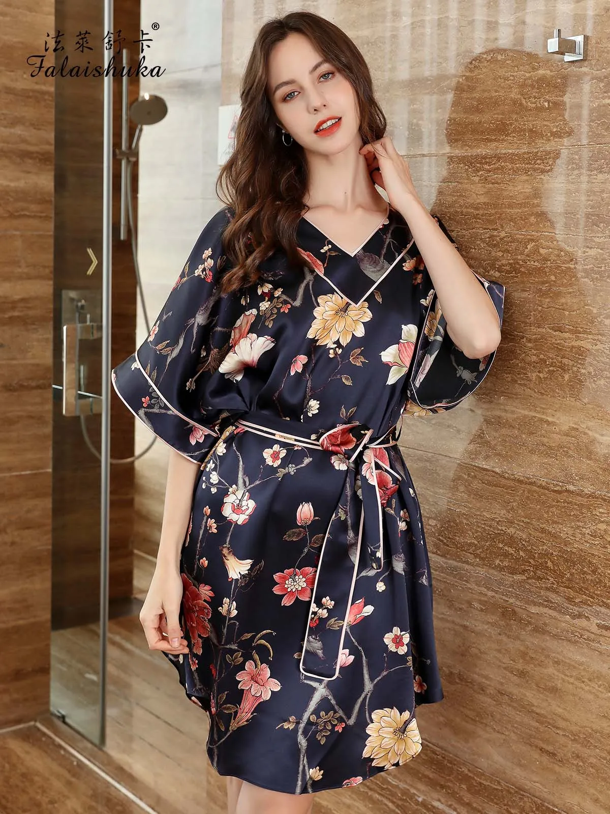 19 Momme PLus size 100% Mulberry silk nightgowns women Summer sexy Floral sleep dress nightdress womens loose sleepwear S5675