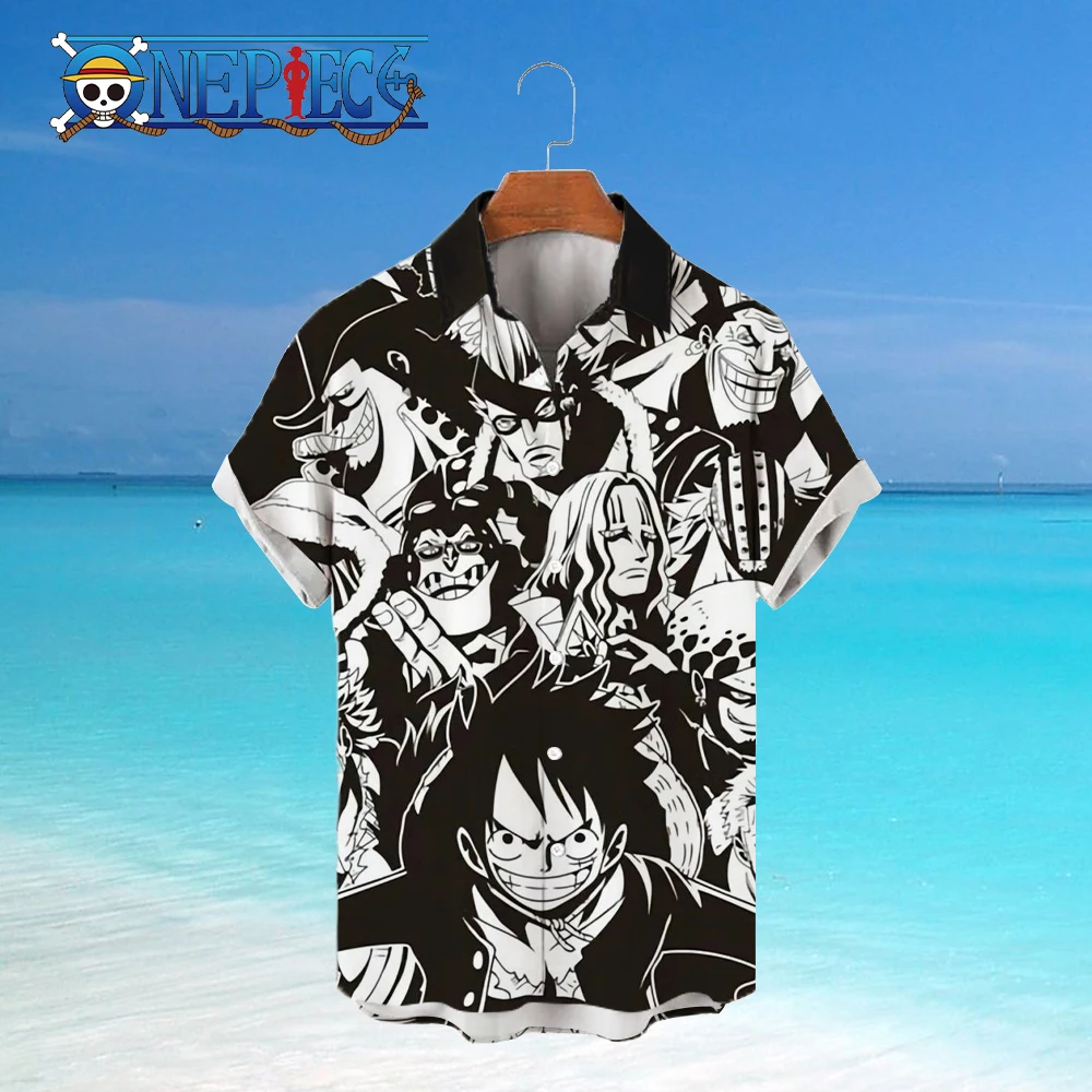 Monkey D Luffy Social Shirt Streetwear One Piece Mens Clothes Short Sleeve Men\'s Shirts Blouse Leisure Tops Zoro Blouses New 5Xl