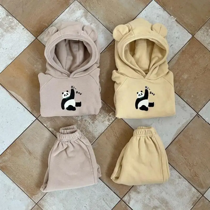 

2024 Spring New Baby Cute Panda Clothes Set Cotton Infant Girl Boy Hooded Sweatshirt + Pants 2pcs Suit Toddler Casual Outfits