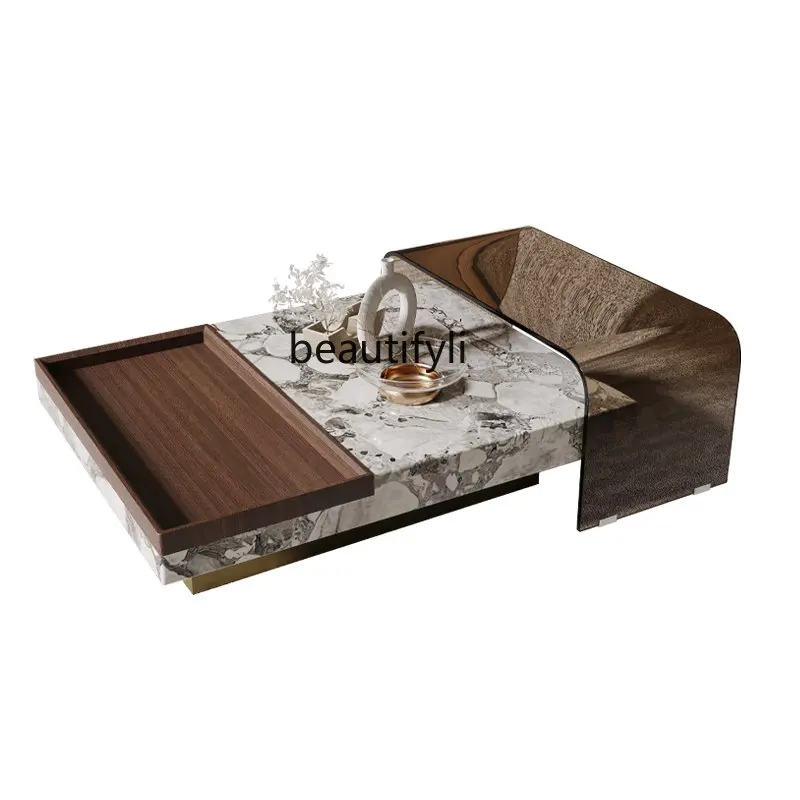 

zq Marble Coffee Table Italian Minimalist Living Room Rectangular Table Combined Tea Table