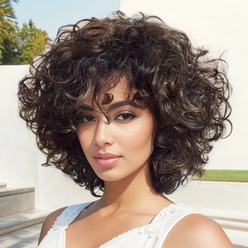 

Women's Fashion Short Curly Hair Soft Healthy Loose Wave Dark Brown Synthetic Wigs Daily Cosplay Party