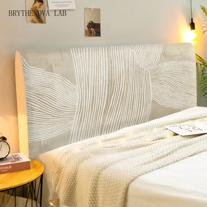 Simple Lines Nordic Elastic All-inclusive Bed Head Cover Print Back Bedside Protection Dustproof Cover Soft Plush Velvet