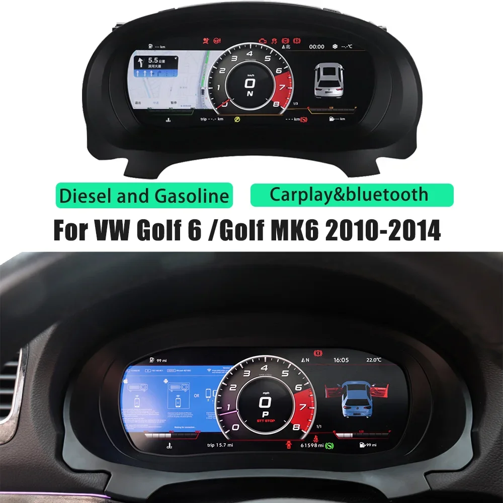 LCD Digital Dashboard Panel For VW Golf 6 /Golf MK6 2010-2014 Virtual Instrument Cluster Cockpit LCD Speedometer Carplay