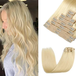 Clip in Hair Extensions 8pcs Bleach Blonde Hair Extensions Real Human Hair Clip ins Straight #613 Human Hair Clip in Extensions