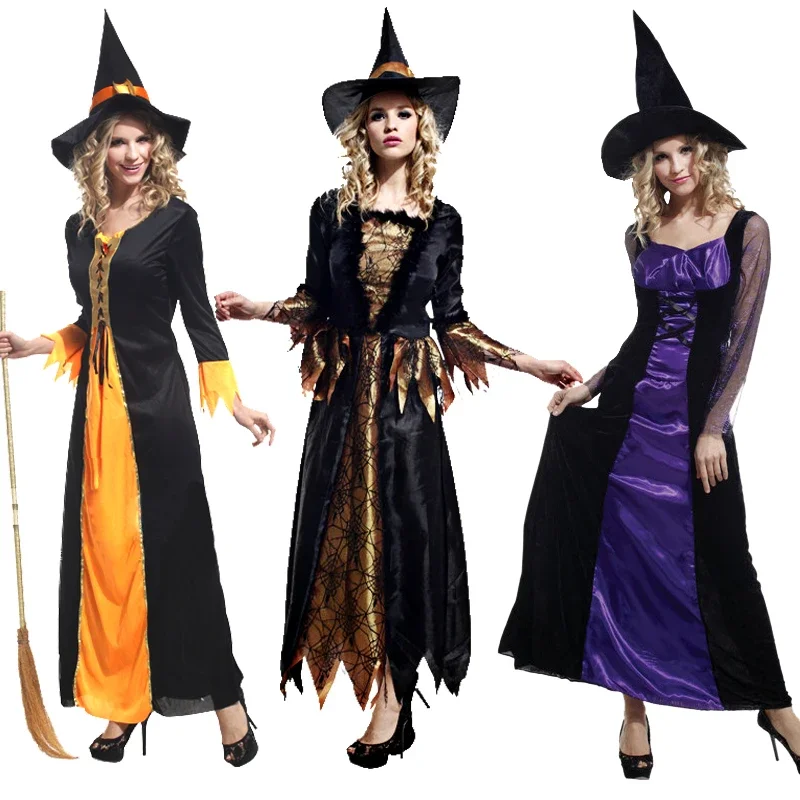 EE01 Halloween Witch Costumes with Broom for Sexy Women Fantasy Vampire Witch Dress Up Carnival Party Dress&0Ww