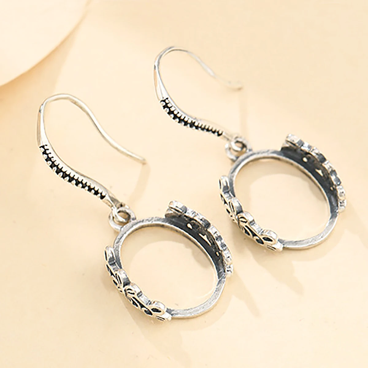 925 Sterling Silver Retro Style Personalized Ear Hook Blank Base Fit Settings Oval Cabochon DIY Women Earrings Jewelry Making