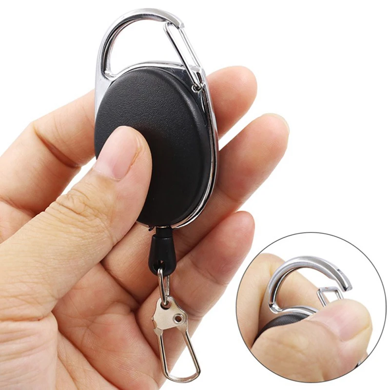 1Pc Black Retractable Pull Key Ring ID Badge Lanyard Name Tag Card Holder Reel Belt Clip Metal Housing Plastic Covers