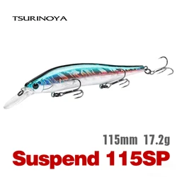TSURINOYA-señuelo de pesca duro, cebo de 115mm, 17,2g, 115SP, Minnow suspendido, sistema de peso de tungsteno, AURORA Pike Bass Jerkbait