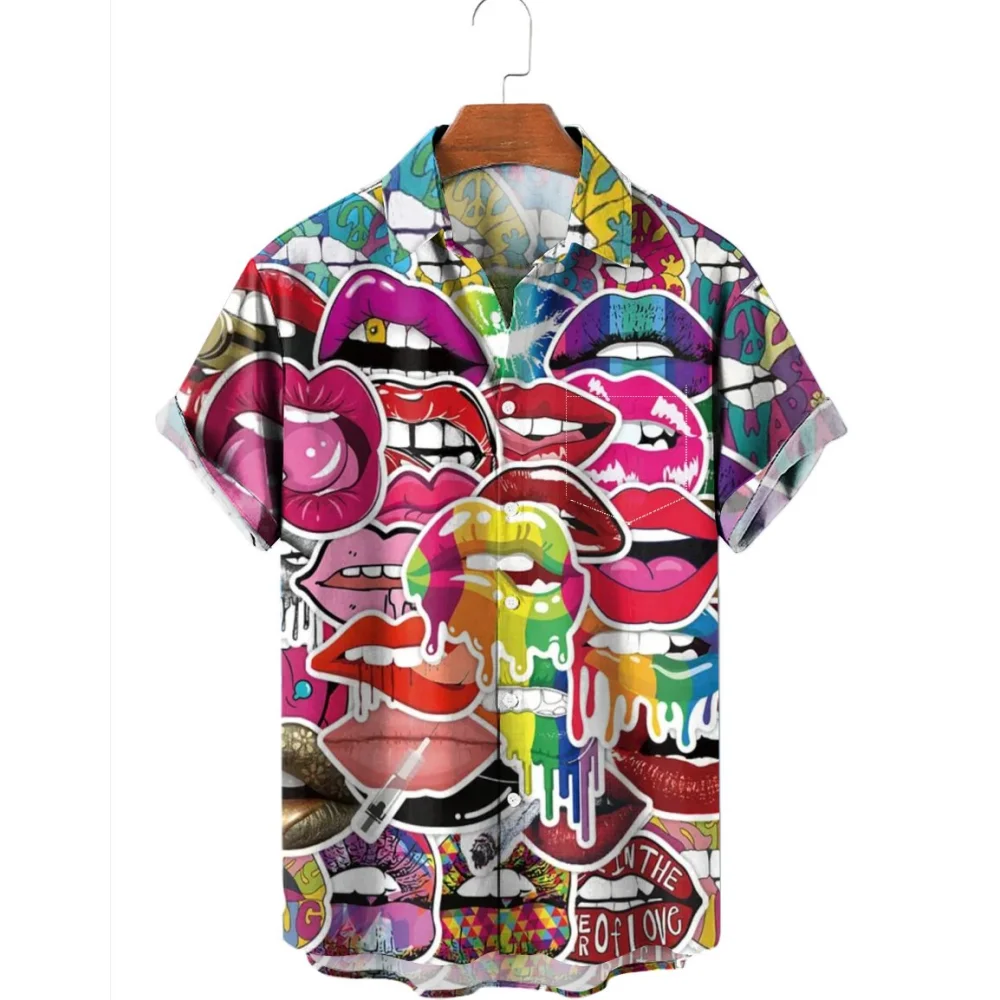 

Hawaiian Sexy Men'S Shirt For Men Summer Floral Blouse 3d Printing Casual Short Sleeve Tee Outdoor Streetwear Spicy Y2k Clothing