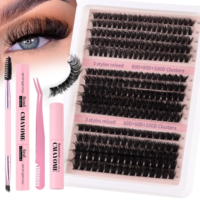 

270PCS Lashes Extension Kit 60D/80D/100D Fluffy Soft Eyelash Lightweight Thick Lashes with Bond Seal and Brush Set DIY At Home