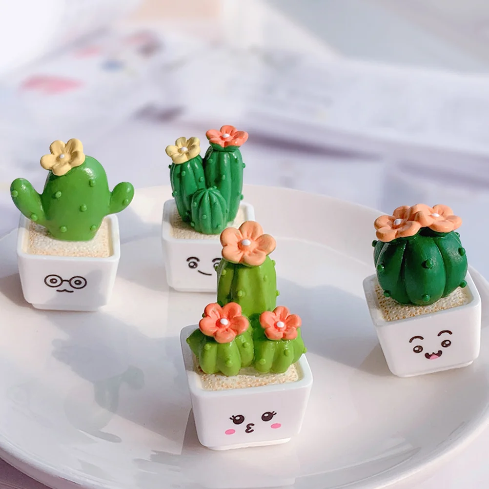 

4Pcs Cartoon Mini Bonsai Artificial Succulent Plant Faux Potted Resin Decorations Small Plant Decor for Home Office