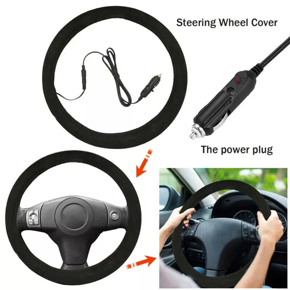 Universal 12V Heated Steering Wheel Cover Anti-slip Warm Car Heating Hand Warmer Winter Steering Wheel Heater Car Accessories