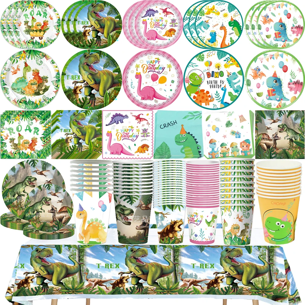 

Dinosaur Theme Birthday Party Disposable Tableware paper plates Cup Napkin Tablecloth For Kilds Baby Shower Party Decor Supplies