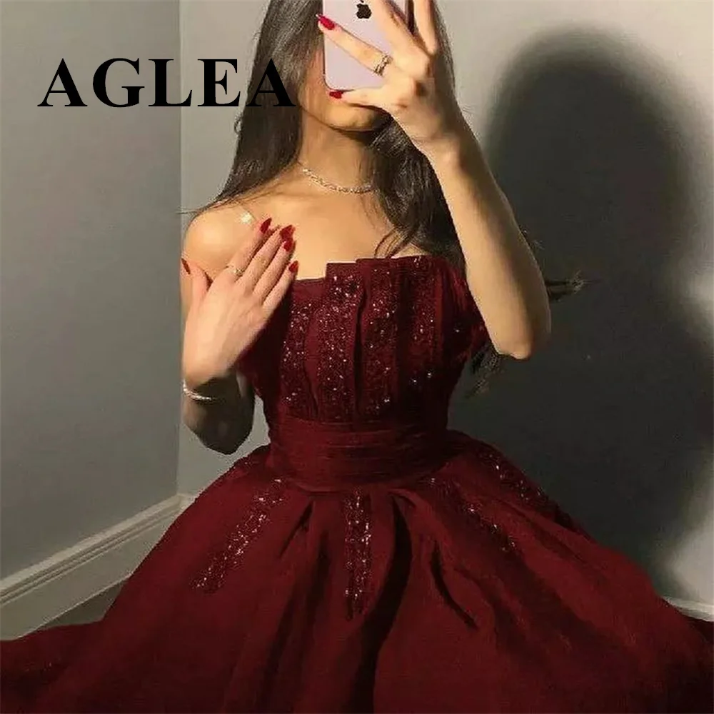 AGLEA Squins Sparkle Elegant Prom Gown for Women Strapless Pleat A-line Ankle-Length Sleeveless Modern Evening Party Dresses