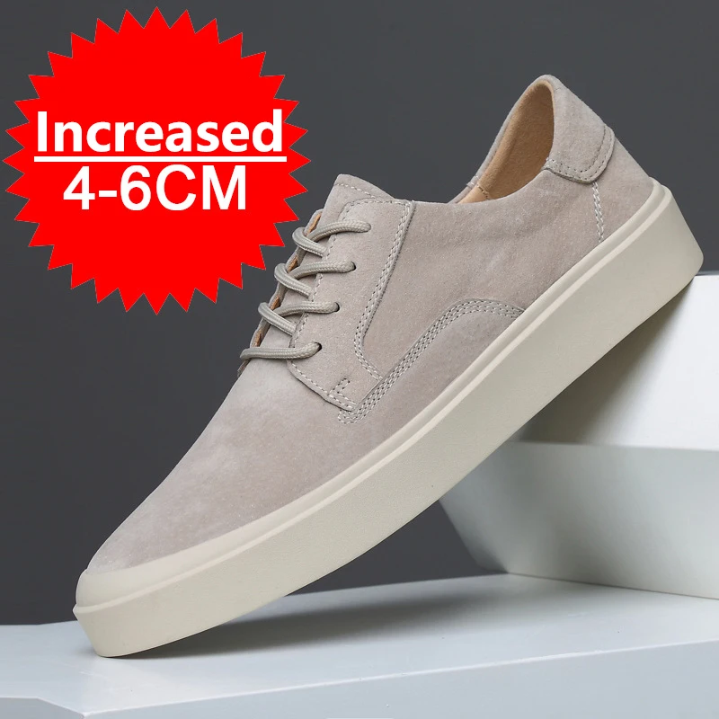 New Men's Matte Leather Khaki Casual Business Office Oxfords Formal Increased Height 6cm Shoes for Men Thick Soled Casual Shoes