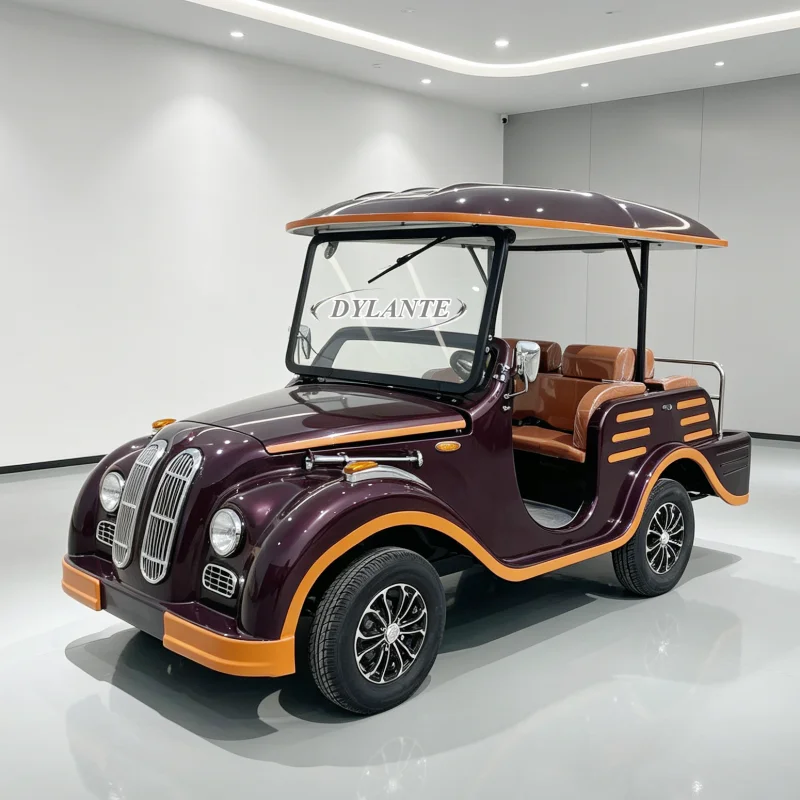 Luxury Retro 5/6 Seater Tour Shuttle With Windshield And Roof For Resort Villa Park Vintage Electric Sightseeing Car