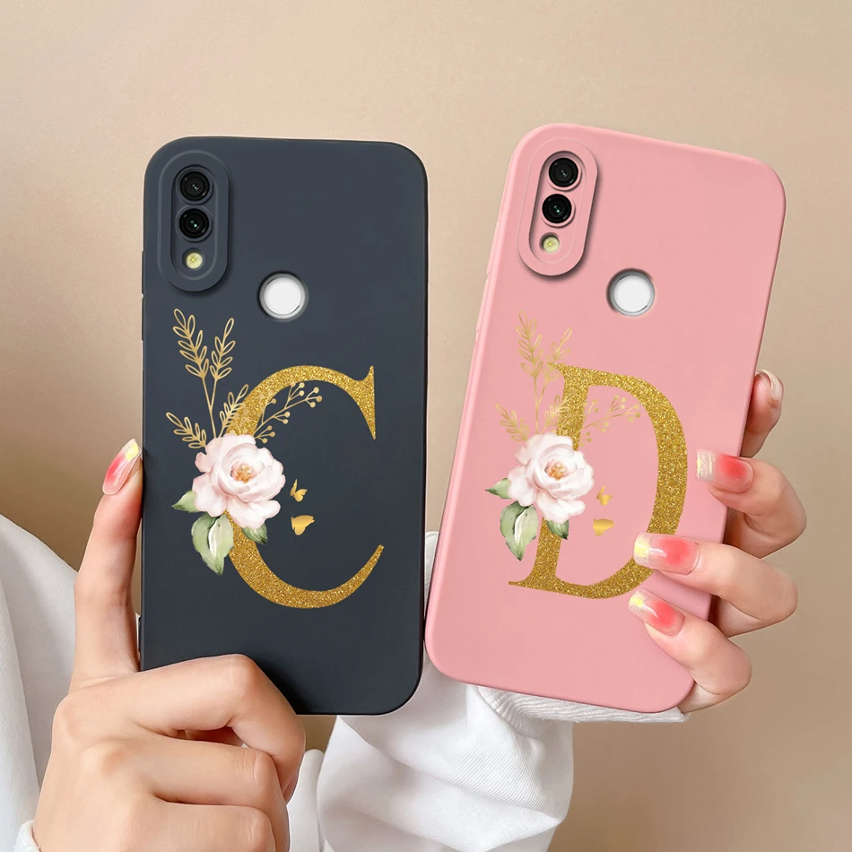 Elegant Case For Redmi 7 Rose 26 Letter Soft Liquid Silicone Spaure Lens Protective Back Cover For Xiaomi Redmi7 Bumper Coque