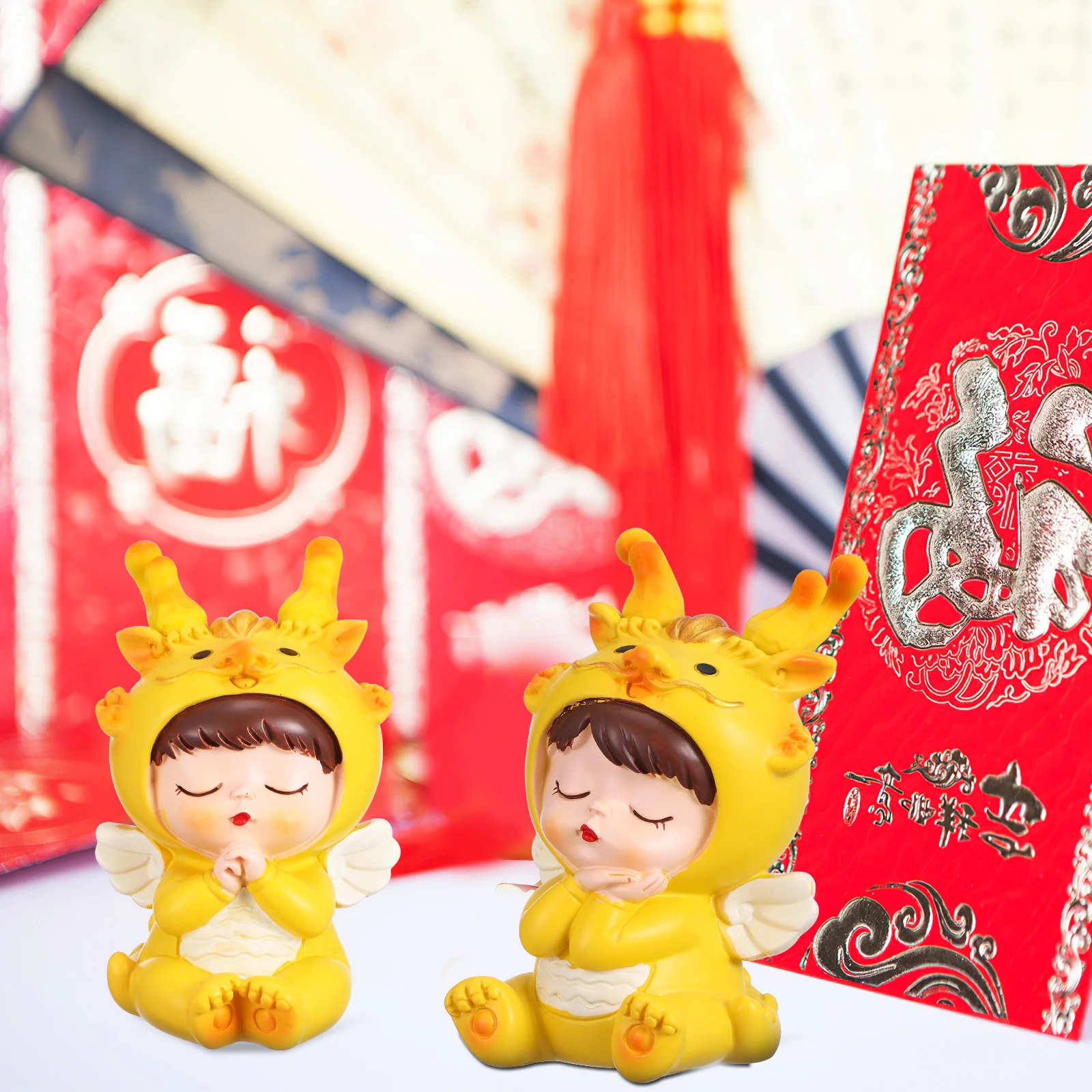 

2Pcs Dragon Resin Decorations Miniature Zodiac Desktop Ornaments Spring Festival Cake Toppers Home Decor Resin Dragon Statues