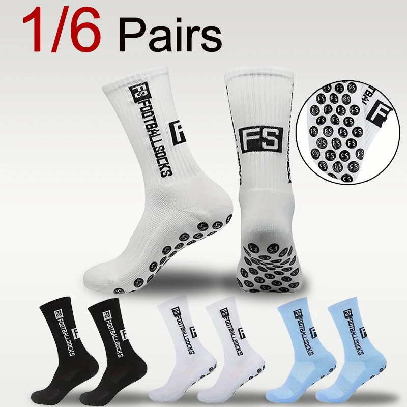 1/6 Pairs Men Sports Anti Slip Football Socks Comfortable Breathable Silicone Bottom Running Sweat Absorbing Quick Drying Socks