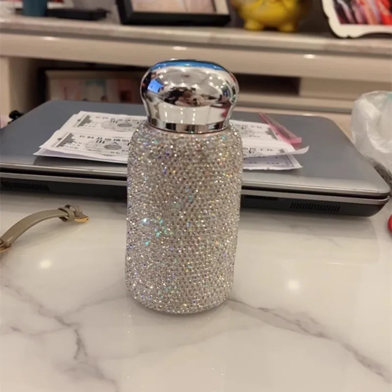 200ml Mini Handmade DIY Sparkle Bling Stainless Steel INS Girls' Pocket Bottle Cup With Lid